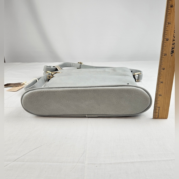 Alyssa light blue gray triple zip pockets crossbody bag - Picture 9 of 16